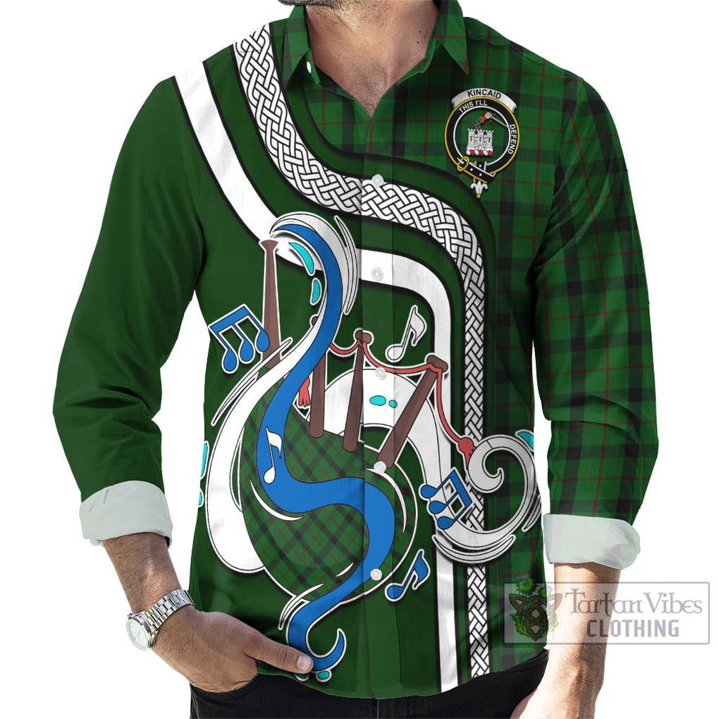 Kincaid Tartan Long Sleeve Button Shirt with Epic Bagpipe Style - Tartanvibesclothing Shop
