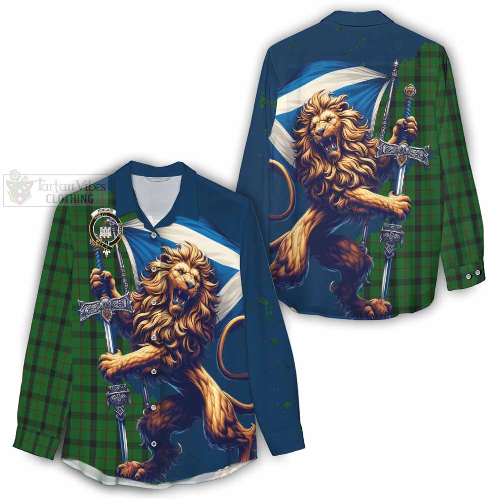 Tartan Vibes Clothing Kincaid Tartan Family Crest Women's Casual Shirt with Scottish Majestic Lion