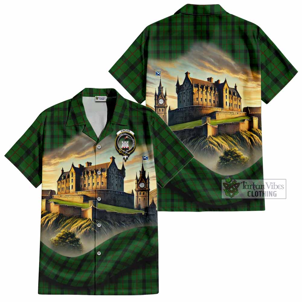 Tartan Vibes Clothing Kincaid Tartan Family Crest Short Sleeve Button Shirt with Scottish Ancient Castle Style