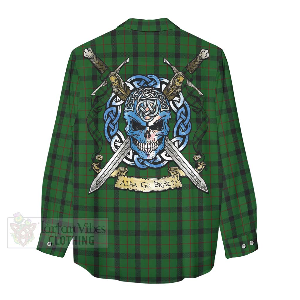 Tartan Vibes Clothing Kincaid Tartan Women's Casual Shirt with Family Crest Celtic Skull Style