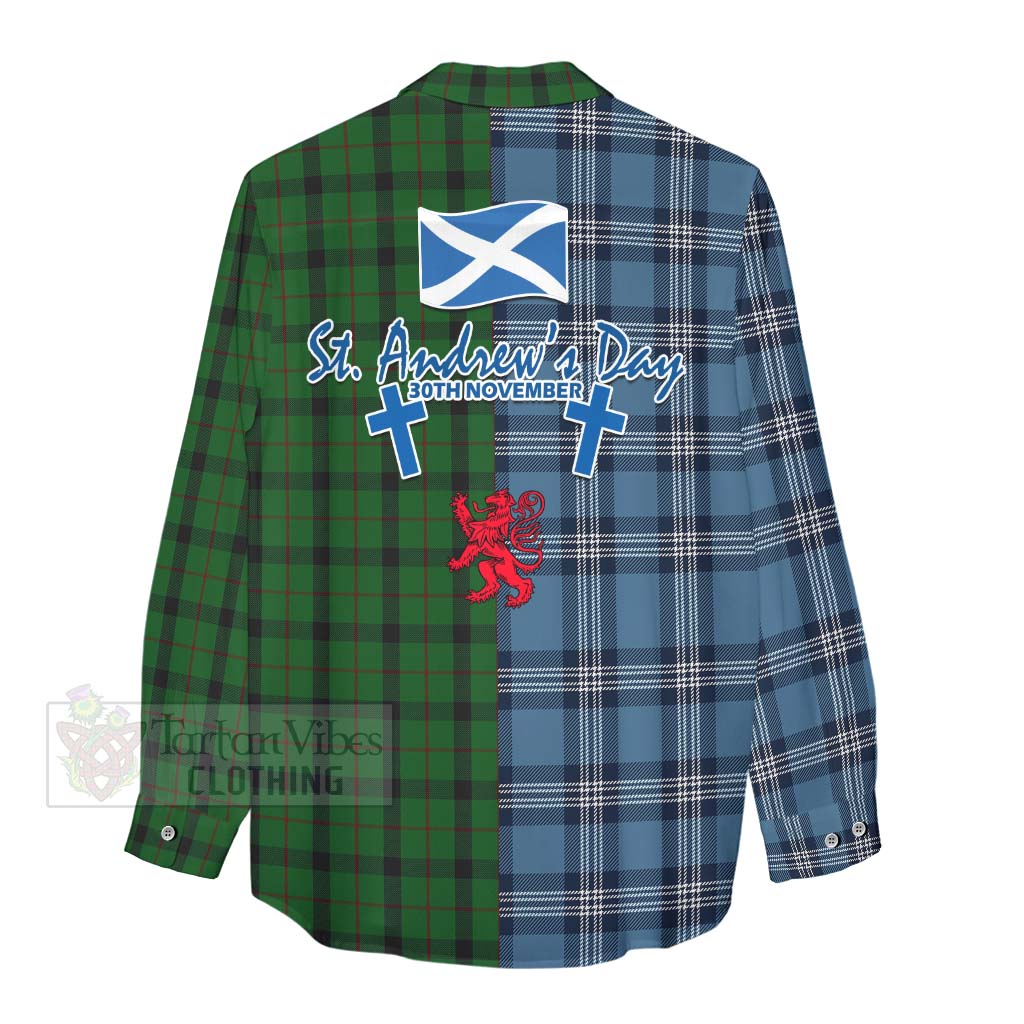Tartan Vibes Clothing Kincaid Tartan Women's Casual Shirt Happy St. Andrew's Day Half Tartan Style