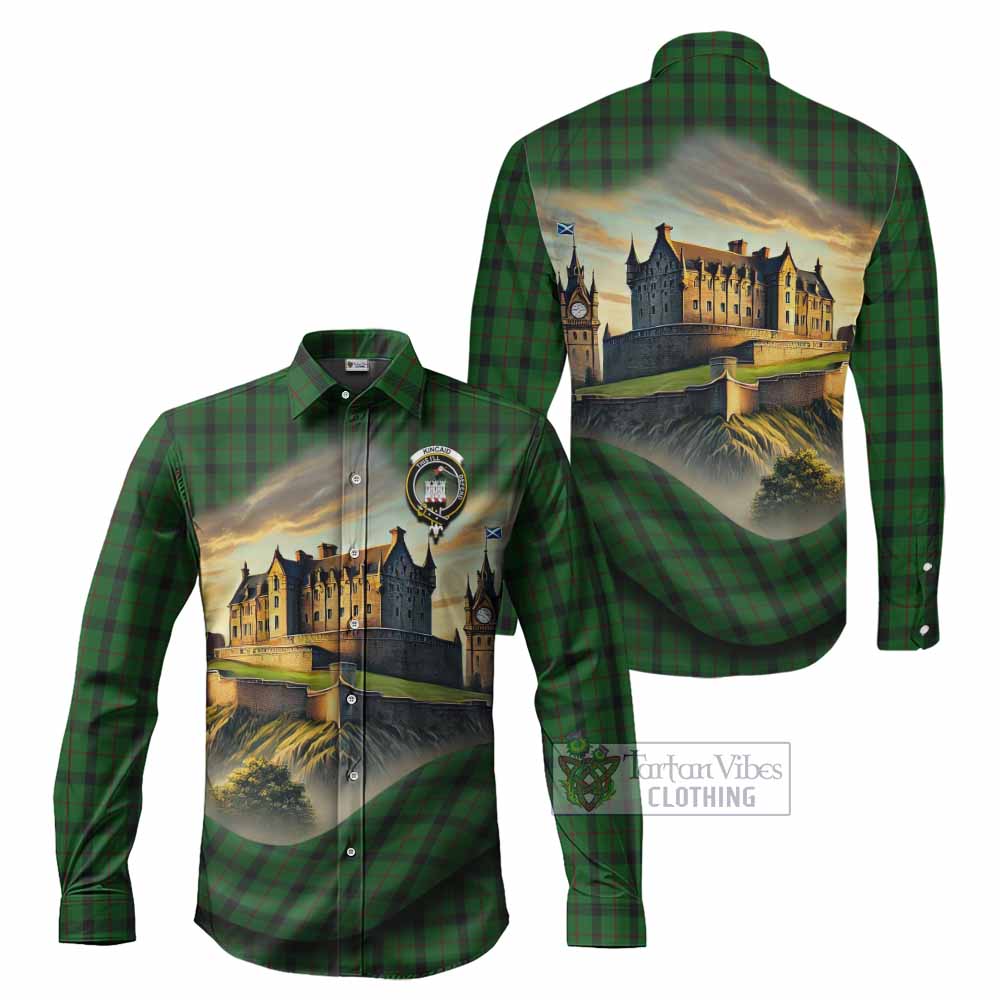 Tartan Vibes Clothing Kincaid Tartan Family Crest Long Sleeve Button Shirt with Scottish Ancient Castle Style