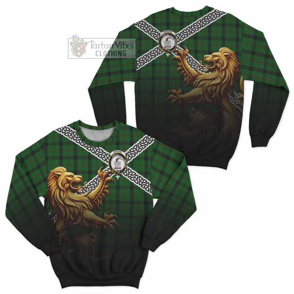 Tartan Vibes Clothing Kincaid Crest Tartan Sweatshirt with Golden Lion Emblem Celtic Style