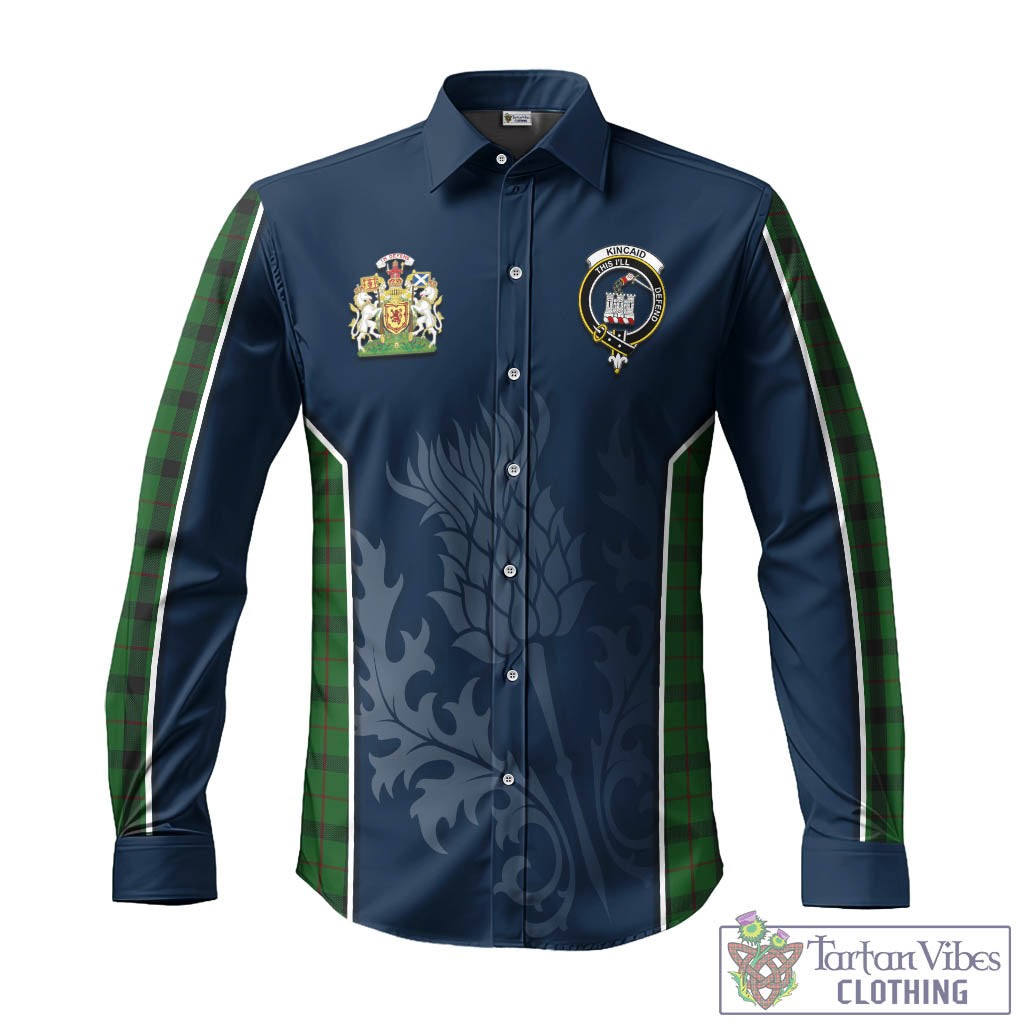 Tartan Vibes Clothing Kincaid Tartan Long Sleeve Button Up Shirt with Family Crest and Scottish Thistle Vibes Sport Style