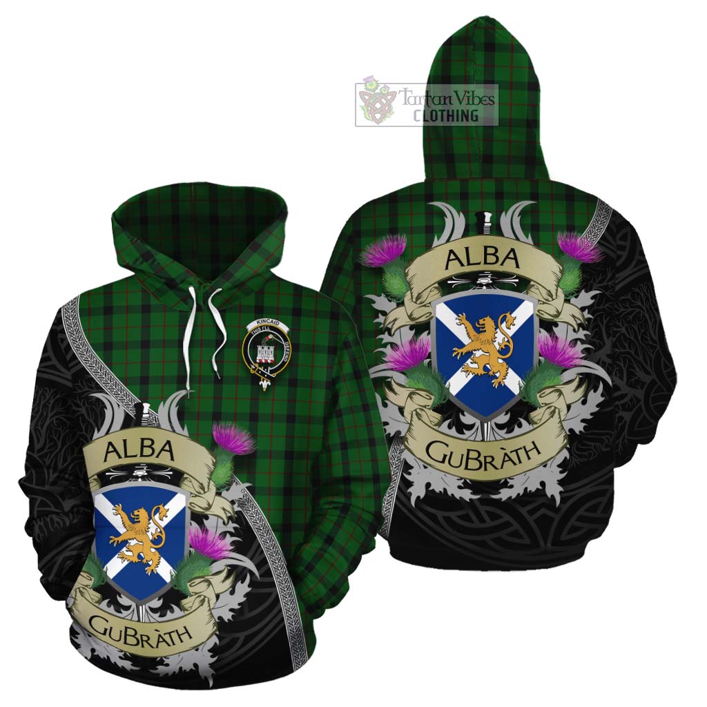Tartan Vibes Clothing Kincaid Tartan Family Crest Cotton Hoodie Lion Rampant Royal Thistle Shield Celtic Inspired