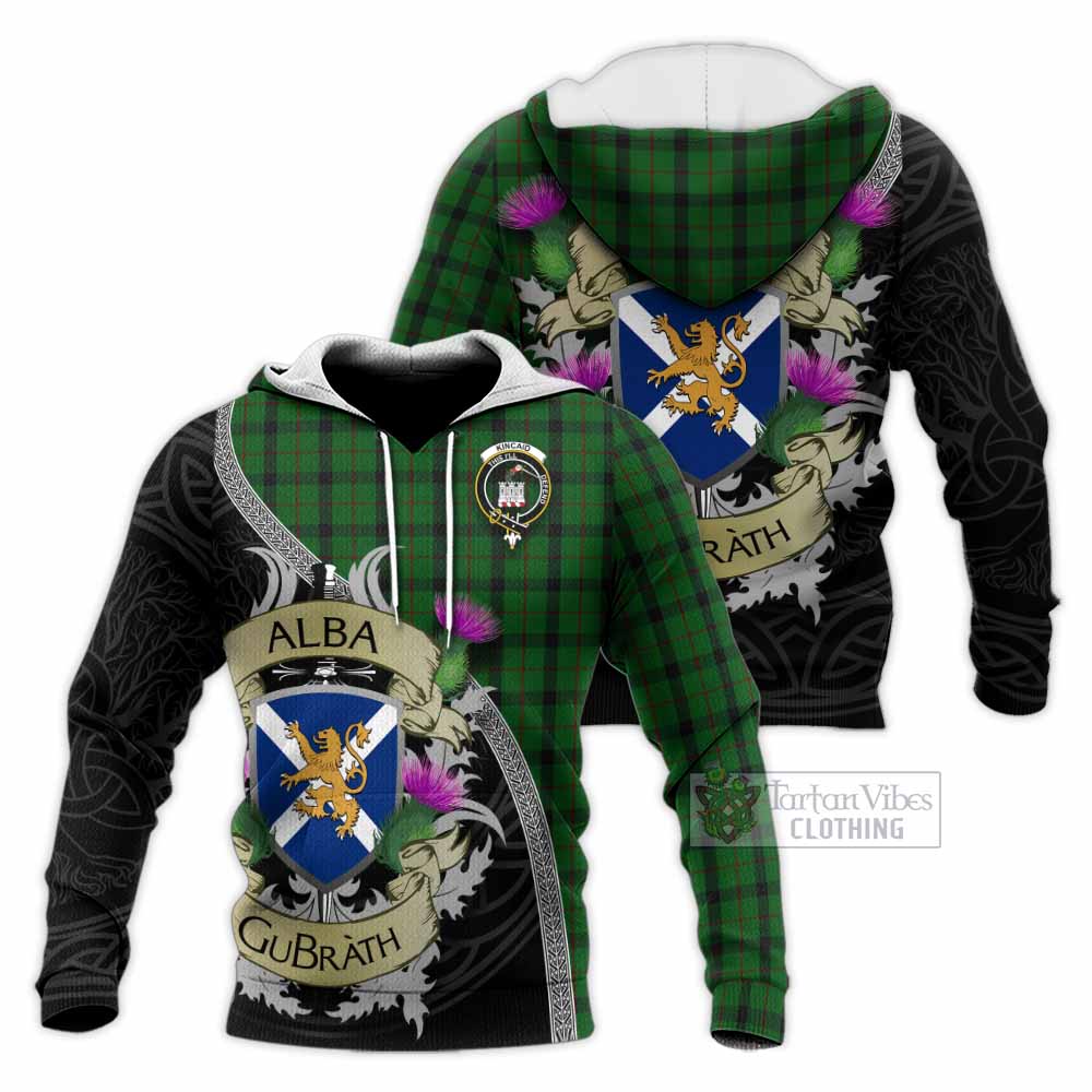 Tartan Vibes Clothing Kincaid Tartan Family Crest Knitted Hoodie Lion Rampant Royal Thistle Shield Celtic Inspired