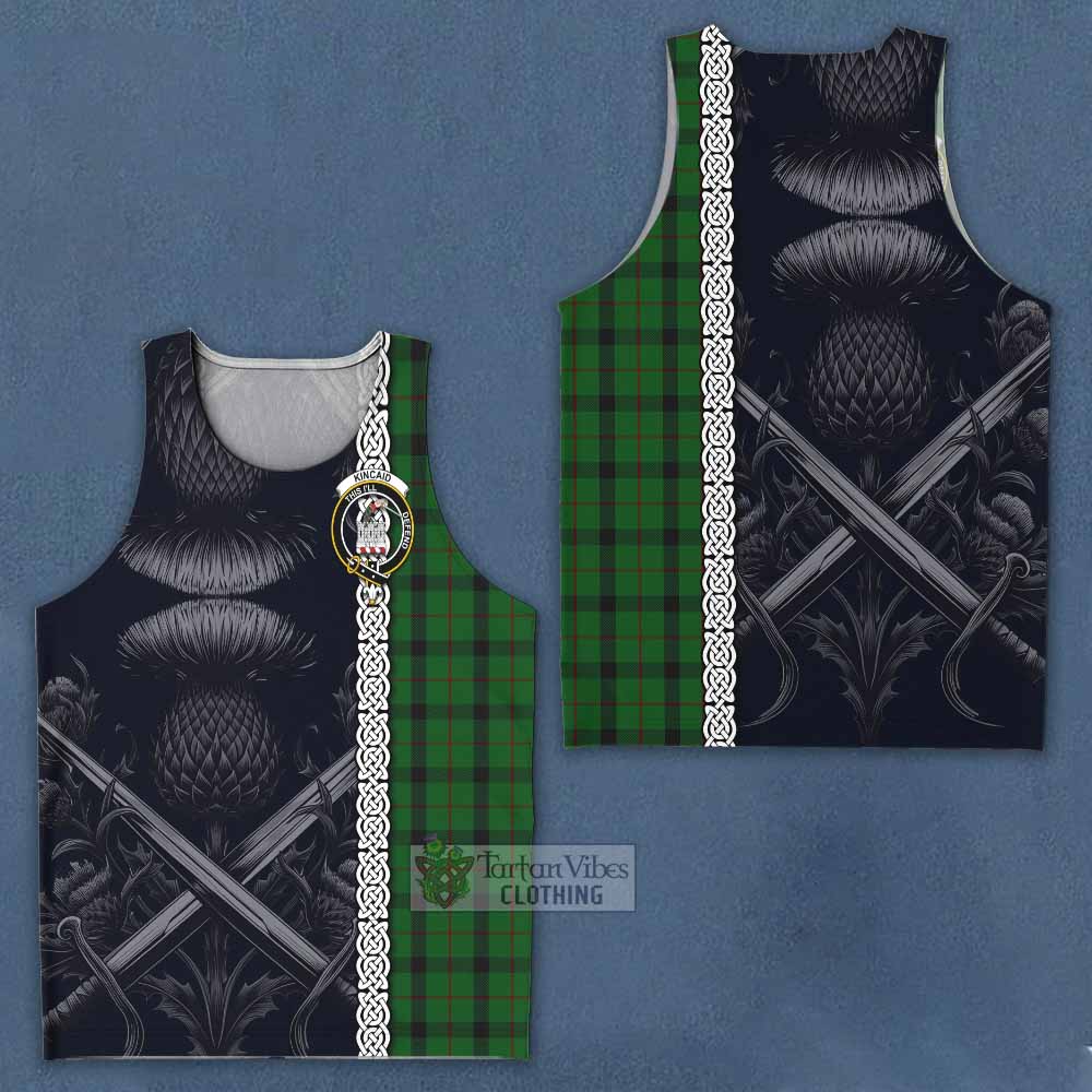 Tartan Vibes Clothing Kincaid Tartan Men's Tank Top with Family Crest Cross Sword Thistle Celtic Vibes