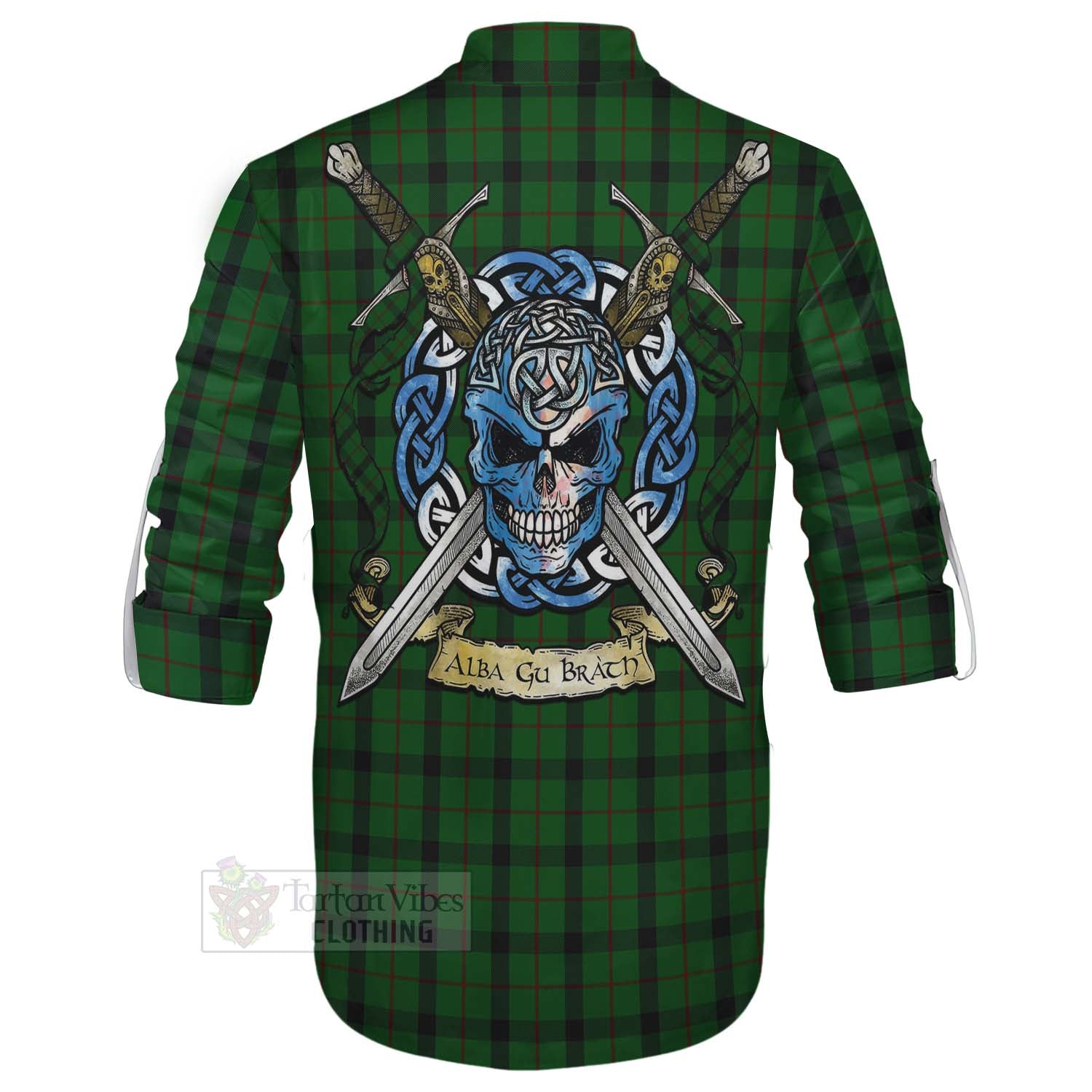 Tartan Vibes Clothing Kincaid Tartan Ghillie Kilt Shirt with Family Crest Celtic Skull Style