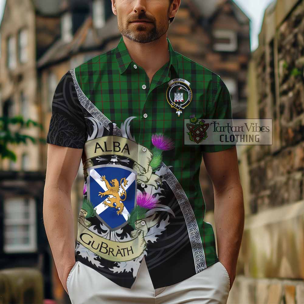 Tartan Vibes Clothing Kincaid Tartan Family Crest Short Sleeve Button Shirt Lion Rampant Royal Thistle Shield Celtic Inspired