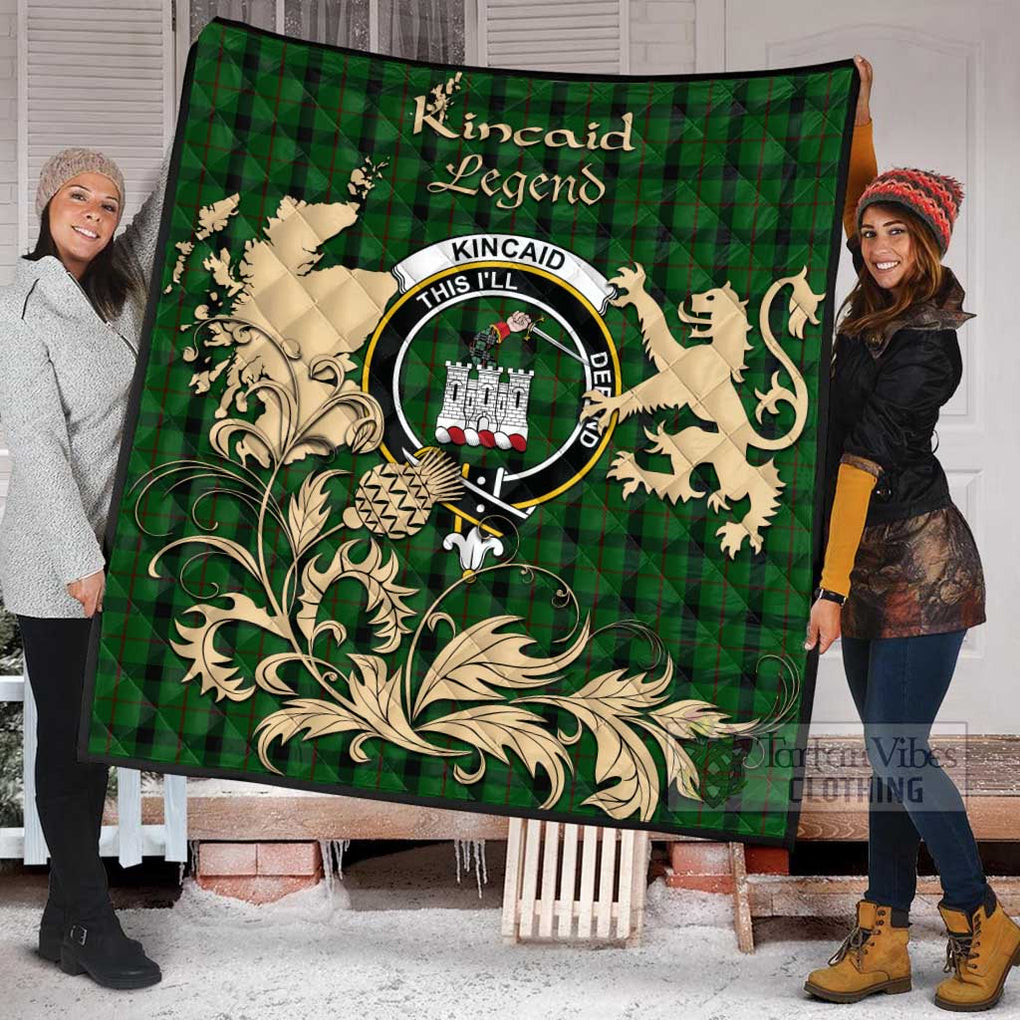 Tartan Vibes Clothing Kincaid Tartan Quilt with Family Crest and Scottish Symbol Style