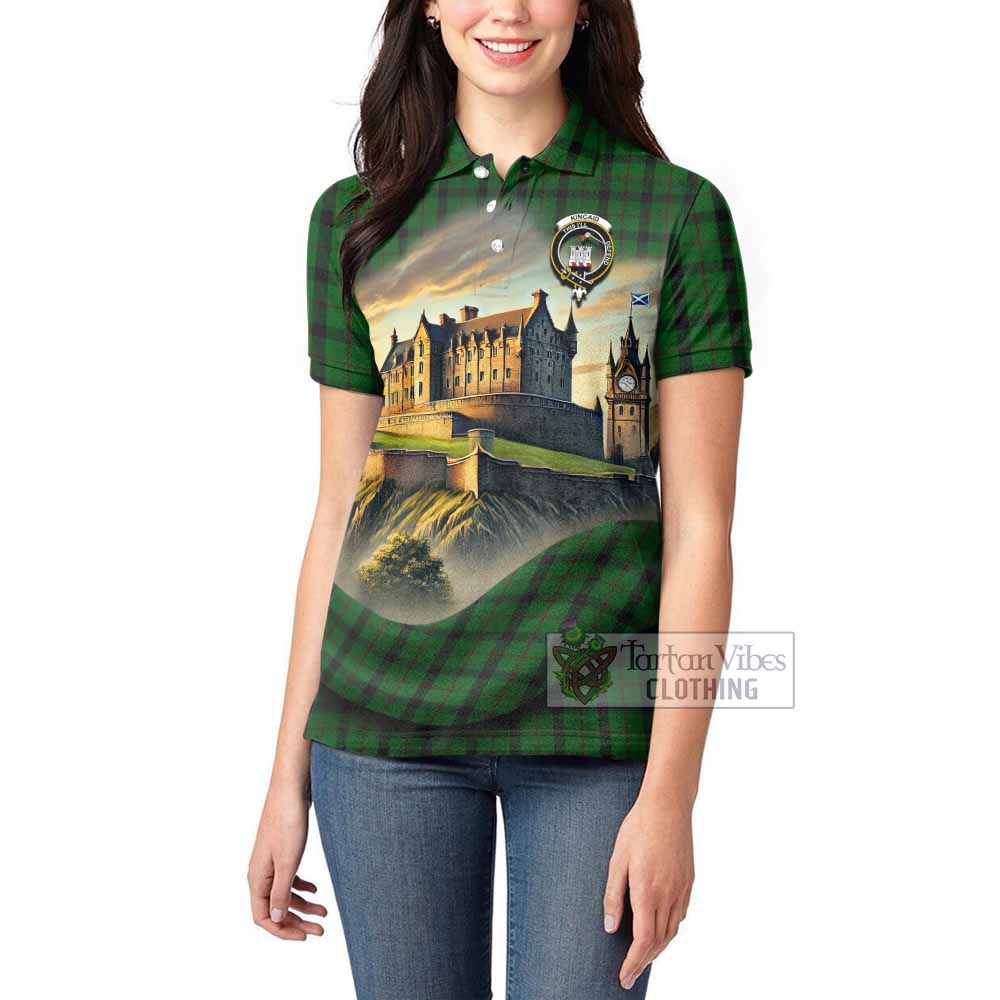 Tartan Vibes Clothing Kincaid Tartan Family Crest Women's Polo Shirt with Scottish Ancient Castle Stype