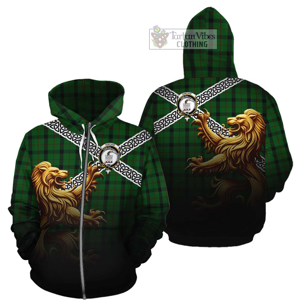 Tartan Vibes Clothing Kincaid Crest Tartan Cotton Hoodie with Golden Lion Emblem Celtic Style