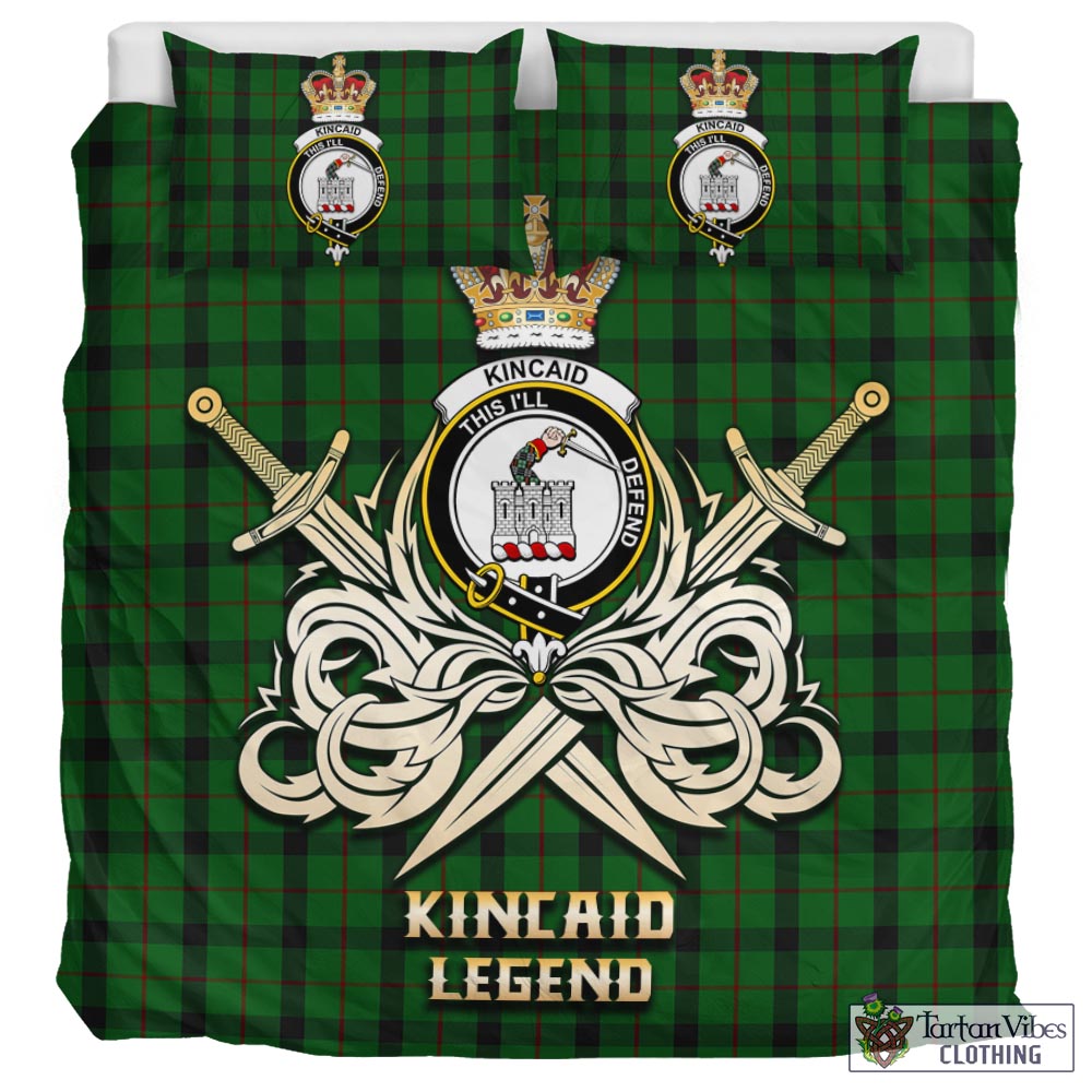 Tartan Vibes Clothing Kincaid Tartan Bedding Set with Clan Crest and the Golden Sword of Courageous Legacy