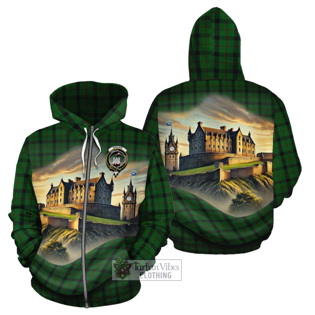 Tartan Vibes Clothing Kincaid Tartan Family Crest Cotton Hoodie with Scottish Ancient Castle Style