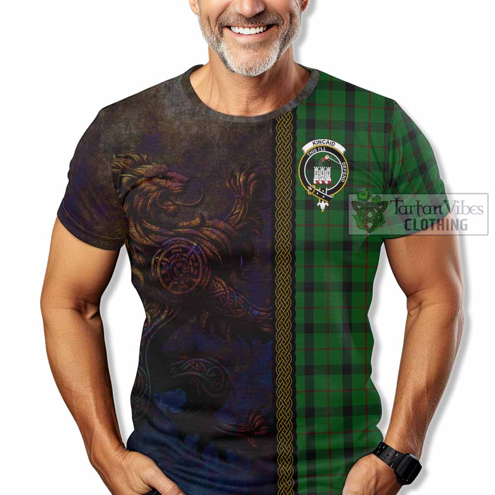 Tartan Vibes Clothing Kincaid Tartan Family Crest T-Shirt Alba Gu Brath Be Brave Lion Ancient Style