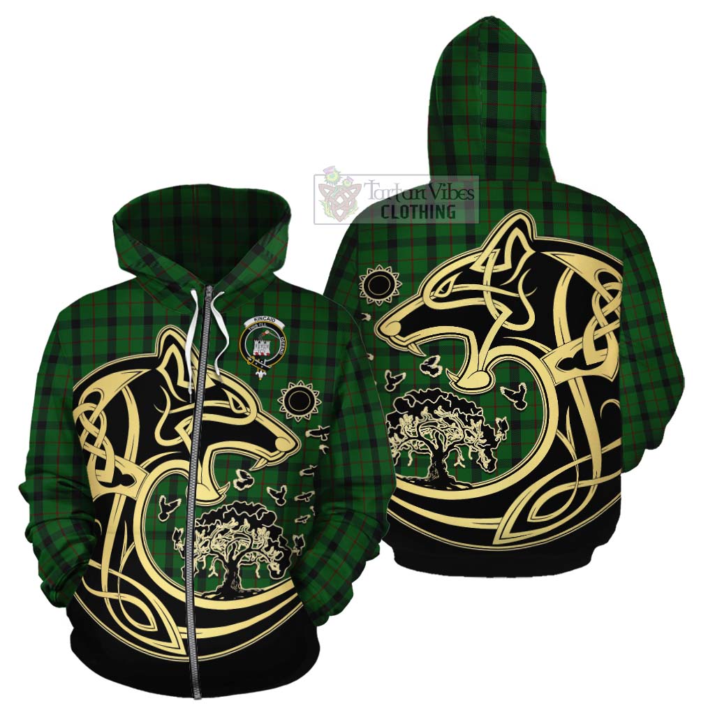 Tartan Vibes Clothing Kincaid Tartan Cotton Hoodie with Family Crest Celtic Wolf Style