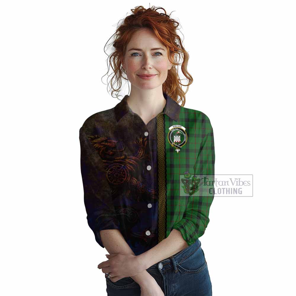 Tartan Vibes Clothing Kincaid Tartan Family Crest Women's Casual Shirt Alba Gu Brath Be Brave Lion Ancient Style