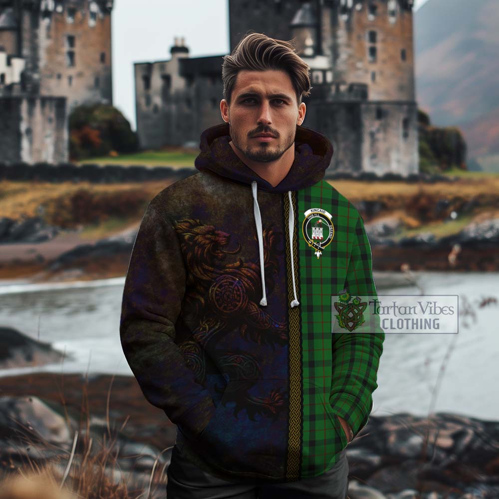 Tartan Vibes Clothing Kincaid Tartan Family Crest Cotton Hoodie Alba Gu Brath Be Brave Lion Ancient Style