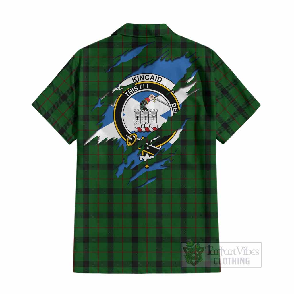 Kincaid Clan Crest In Me Tartan Cotton Hawaiian Shirt Scotland Flag Style