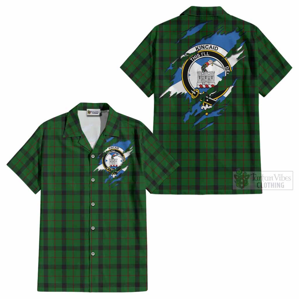 Kincaid Clan Crest In Me Tartan Cotton Hawaiian Shirt Scotland Flag Style