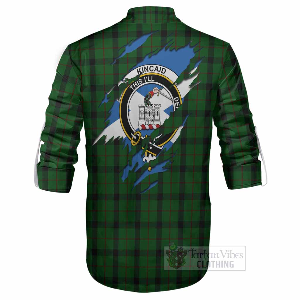 Kincaid Clan Crest In Me Tartan Ghillie Shirt Scotland Flag Style
