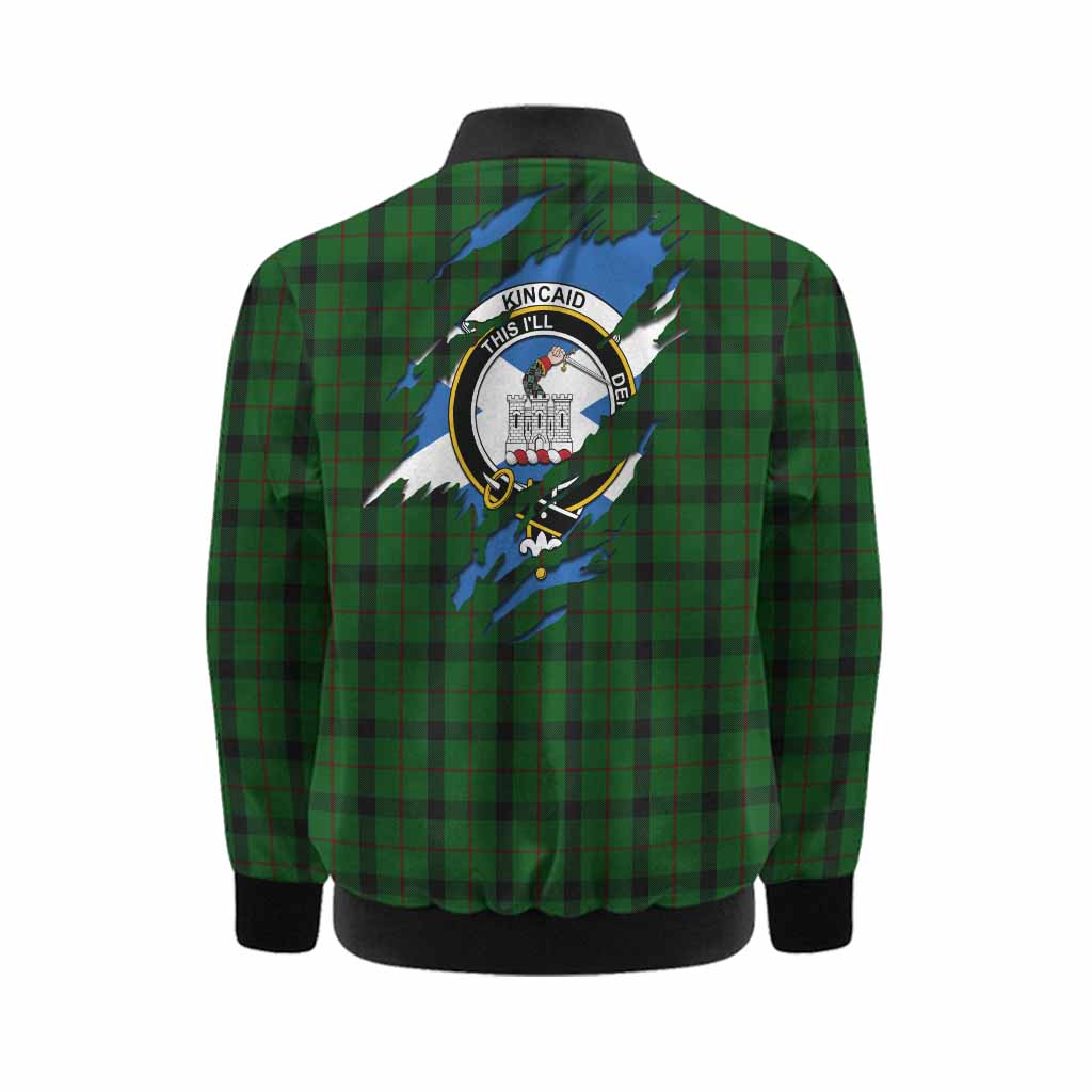 Kincaid Clan Crest In Me Tartan Kid Bomber Jacket Scotland Flag Style