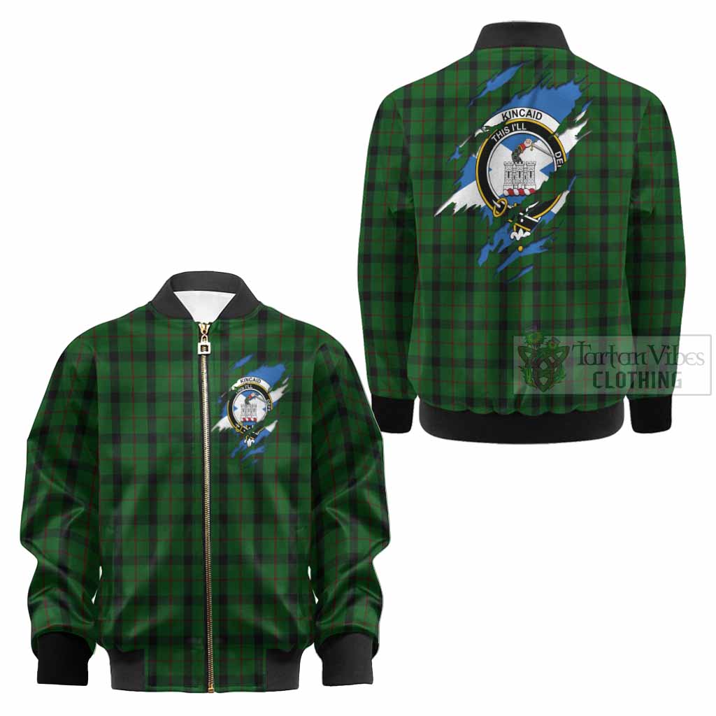 Kincaid Clan Crest In Me Tartan Kid Bomber Jacket Scotland Flag Style