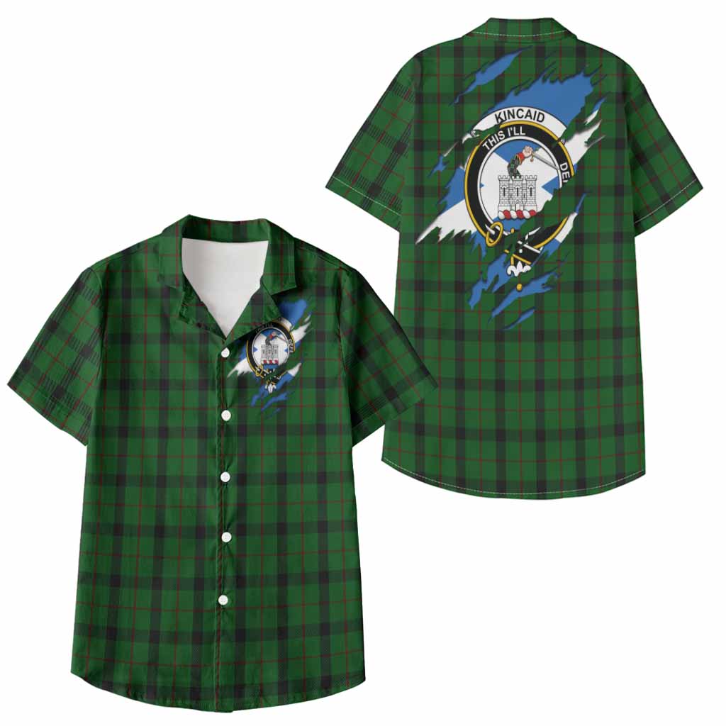 Kincaid Clan Crest In Me Tartan Kid Hawaiian Shirt Scotland Flag Style