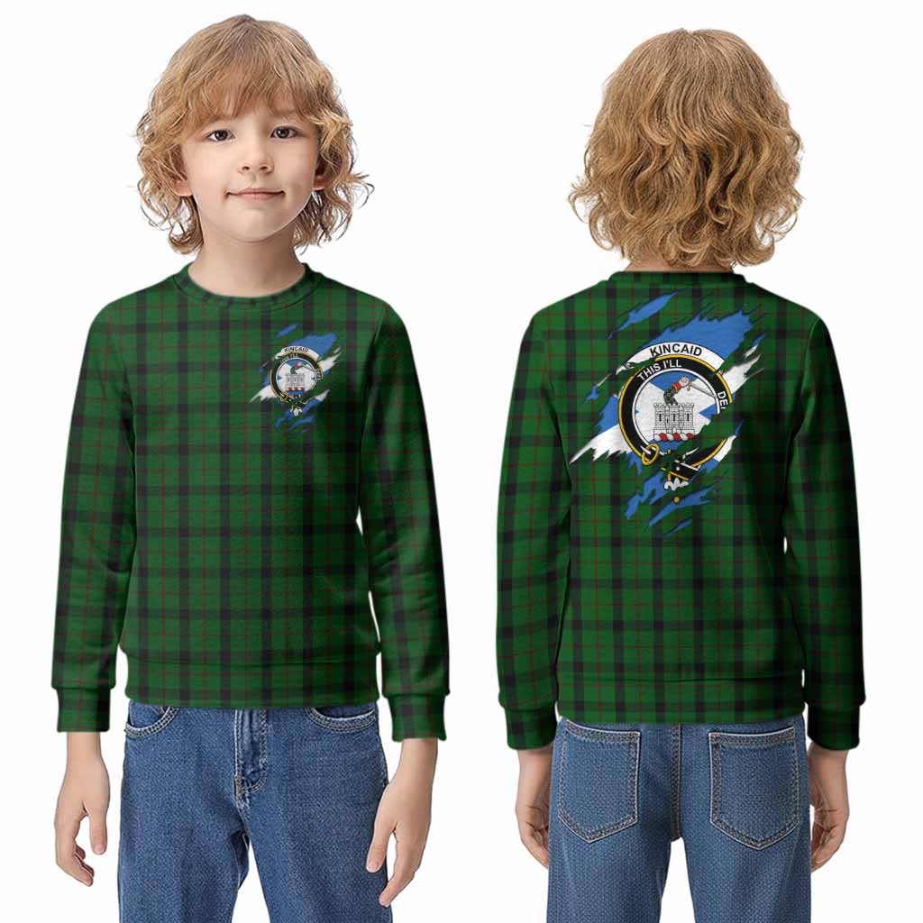 Kincaid Clan Crest In Me Tartan Kid Knitted Sweatshirt Scotland Flag Style