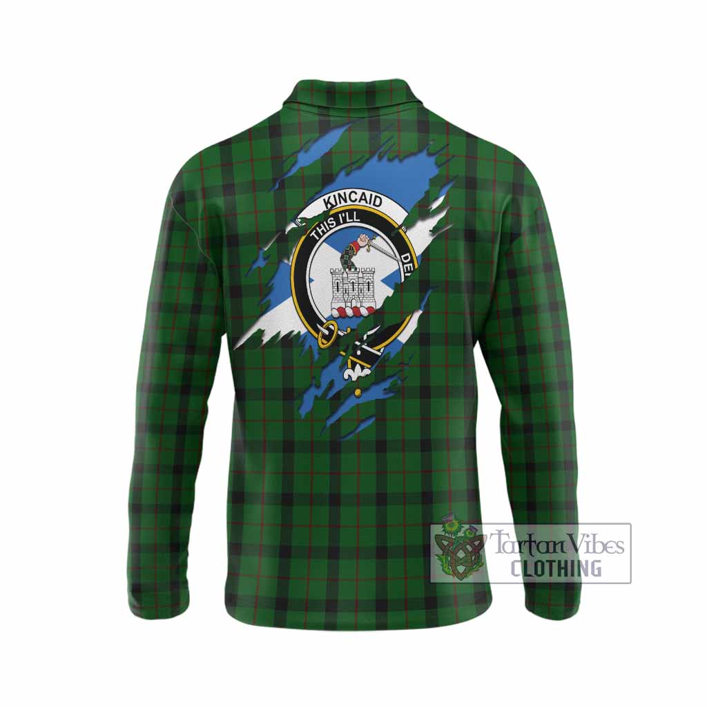 Kincaid Clan Crest In Me Tartan Long Sleeve Polo Shirt Scotland Flag Style