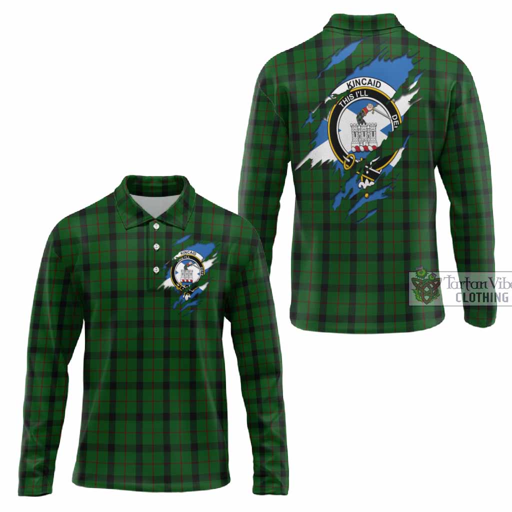 Kincaid Clan Crest In Me Tartan Long Sleeve Polo Shirt Scotland Flag Style