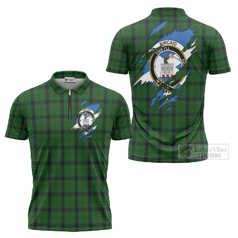 Kincaid Clan Crest In Me Tartan Zipper Polo Shirt Scotland Flag Style