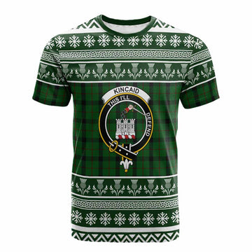 Kincaid Clan Tartan Christmas Cotton T-shirt with Family Crest