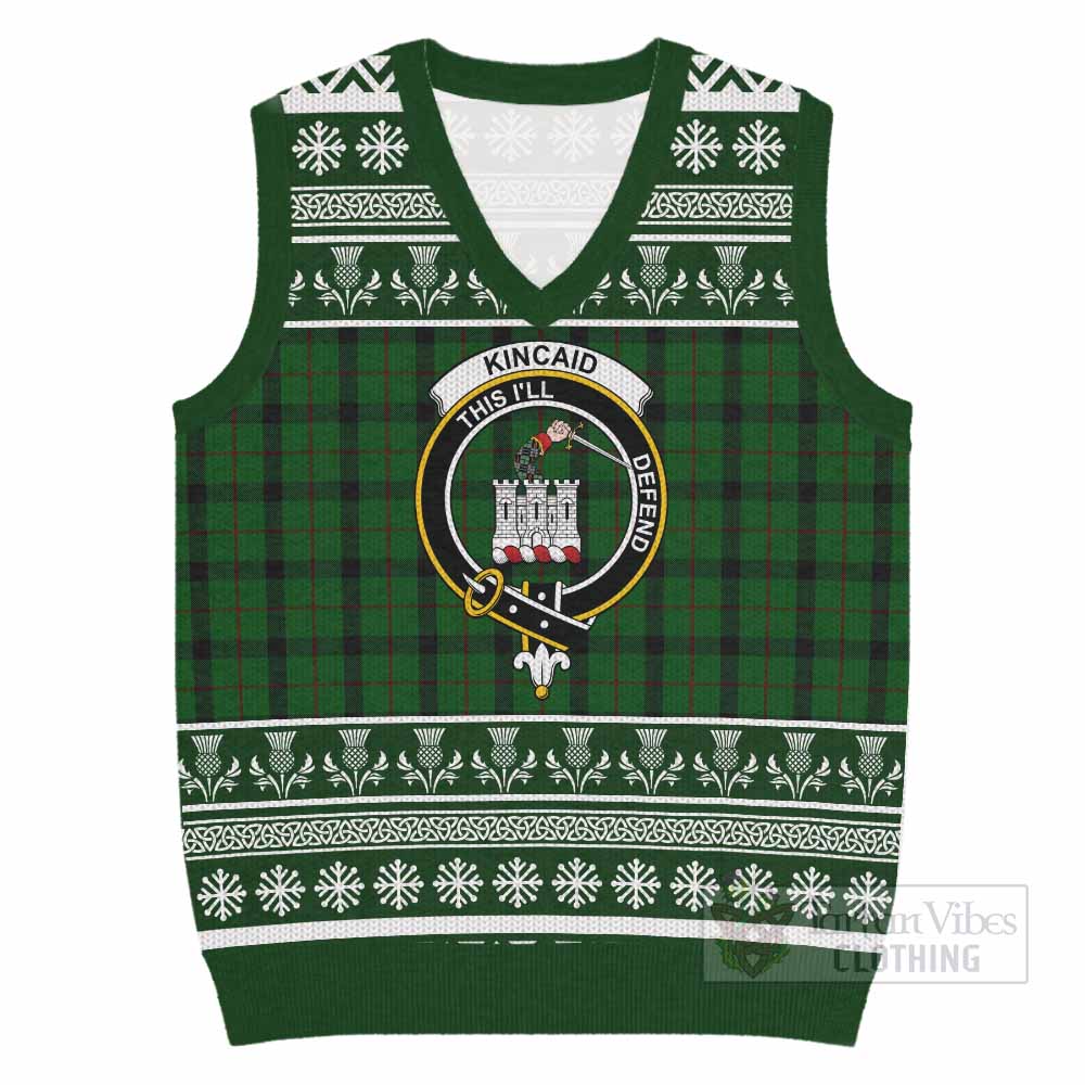 Kincaid Clan Tartan Christmas Knitted V-Neck Vest with Family Crest - Tartan Vibes Clothing