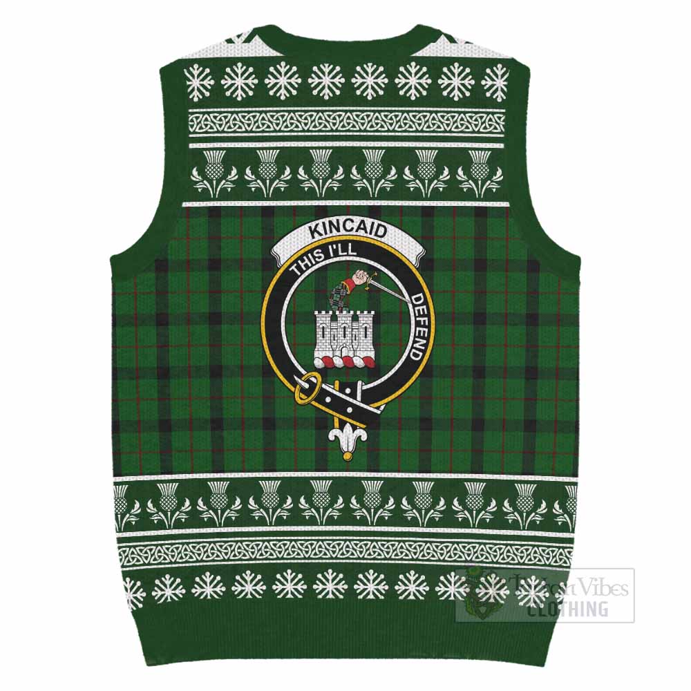Kincaid Clan Tartan Christmas Knitted V-Neck Vest with Family Crest - Tartan Vibes Clothing