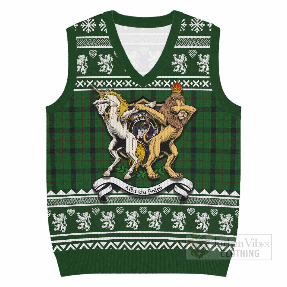 Kincaid Clan Tartan Crest Christmas Knitted V-Neck Vest Coat of Arms Funny Style - Tartan Vibes Clothing