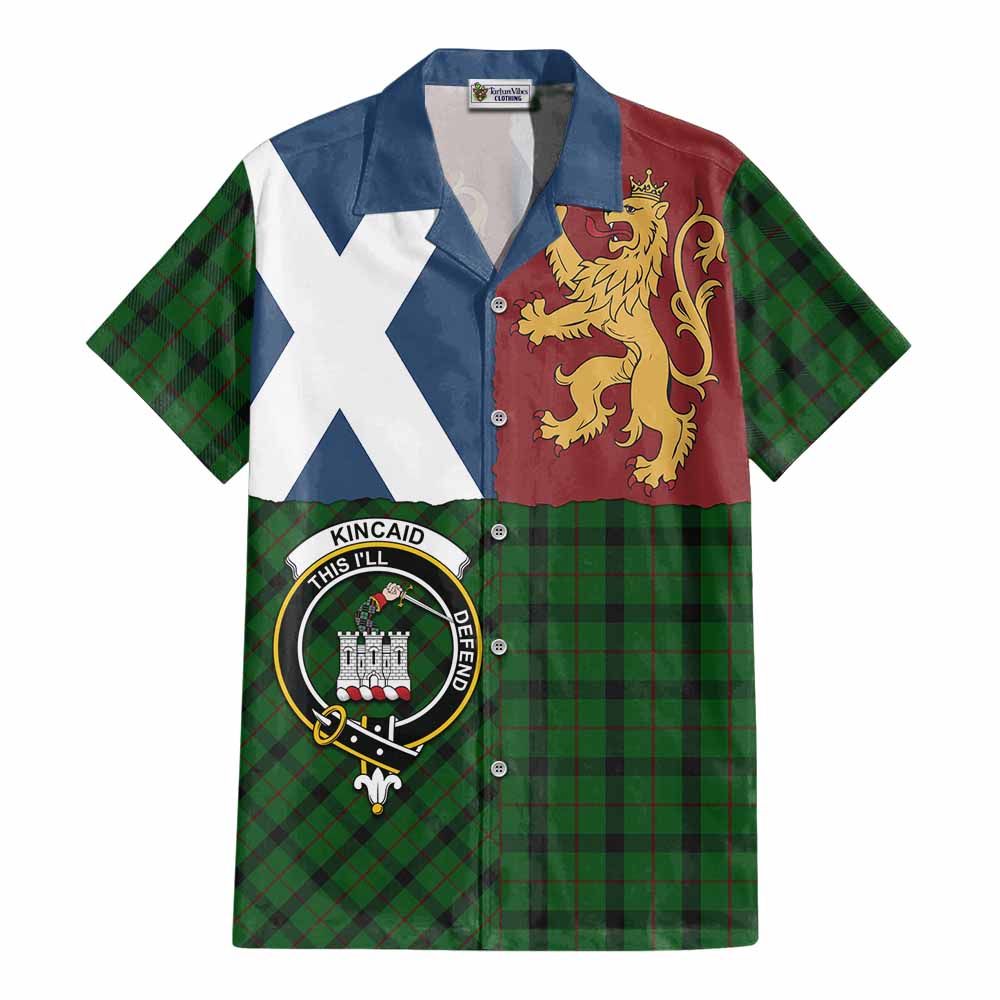 Kincaid Crest Tartan Cotton Hawaiian Shirt with Lion Rampant Saltire Style - Tartan Vibes Clothing