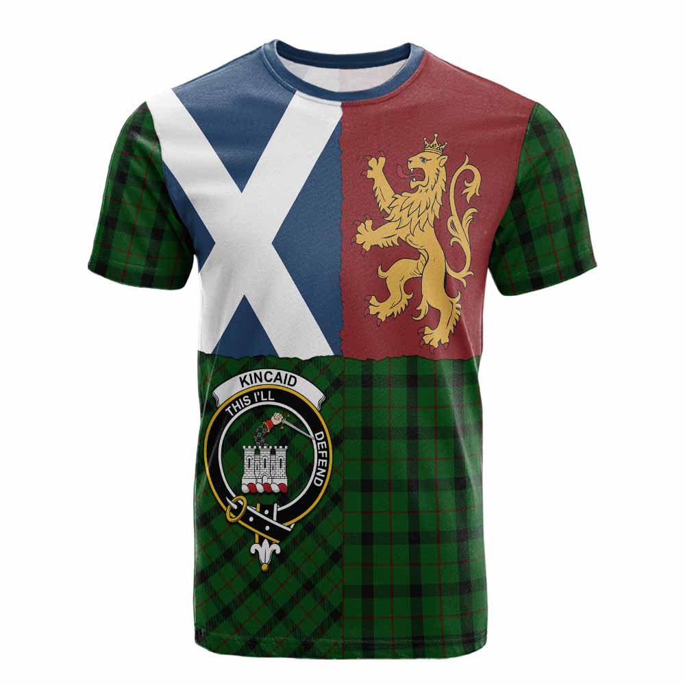 Kincaid Crest Tartan Cotton T-shirt with Lion Rampant Saltire Style - Tartan Vibes Clothing