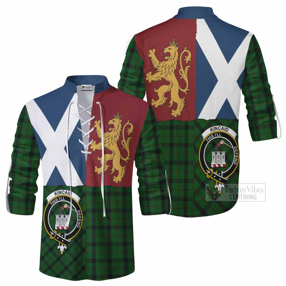 Kincaid Crest Tartan Ghillie Shirt with Lion Rampant Saltire Style - Tartan Vibes Clothing
