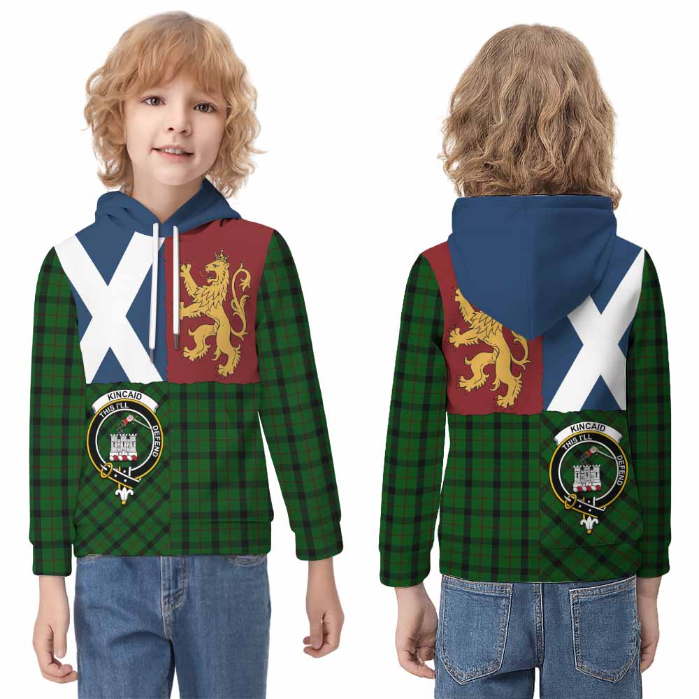 Kincaid Crest Tartan Kid Hoodie with Lion Rampant Saltire Style - Tartan Vibes Clothing