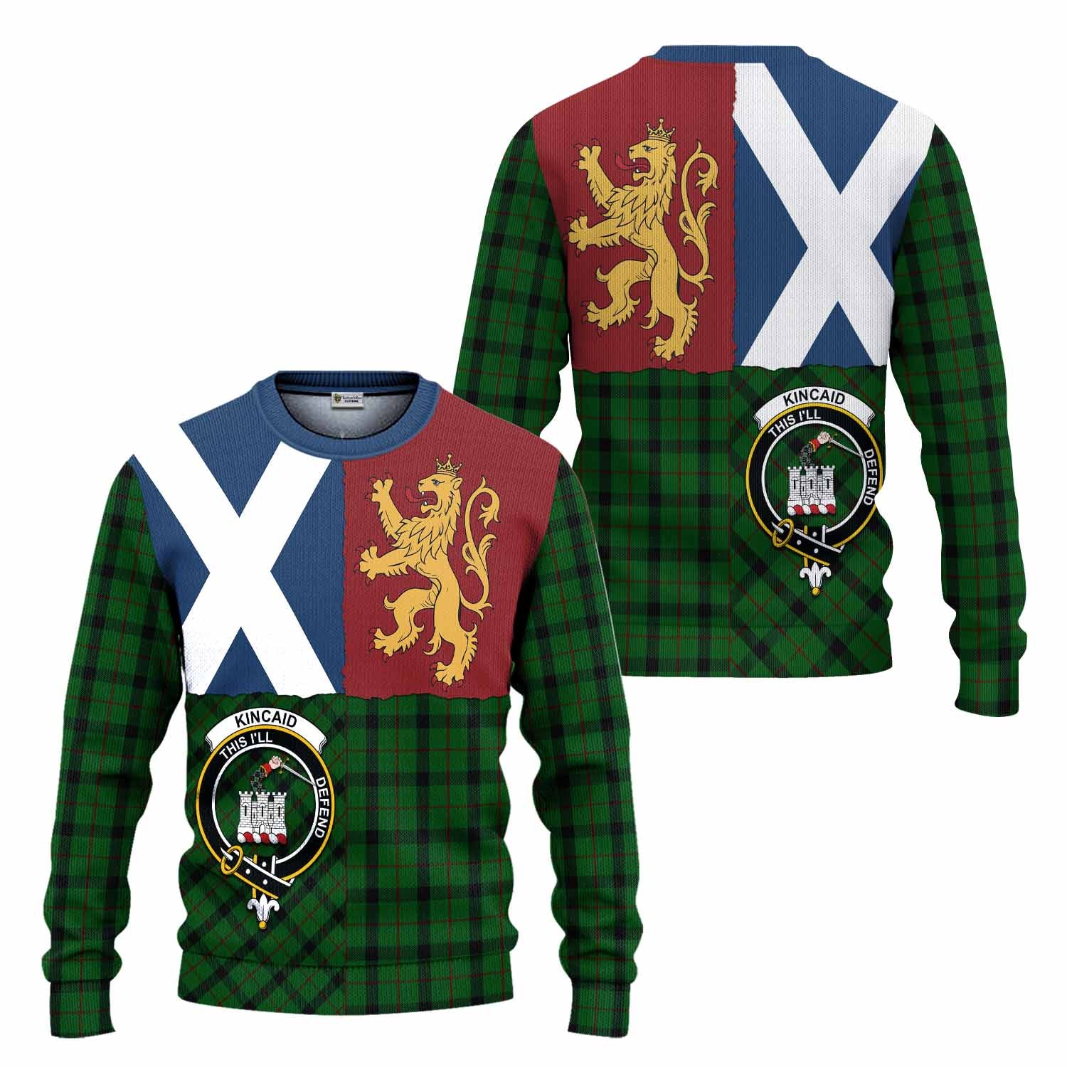 Kincaid Crest Tartan Knitted Sweater with Lion Rampant Saltire Style