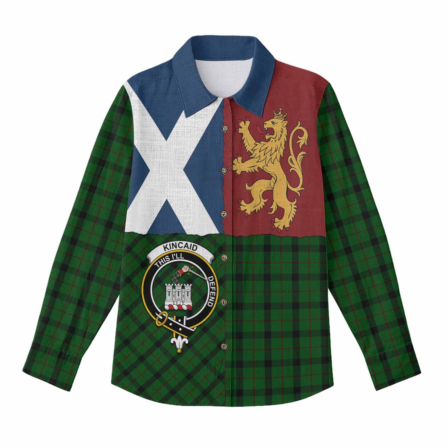 Kincaid Crest Tartan Women Casual Shirt with Lion Rampant Saltire Style