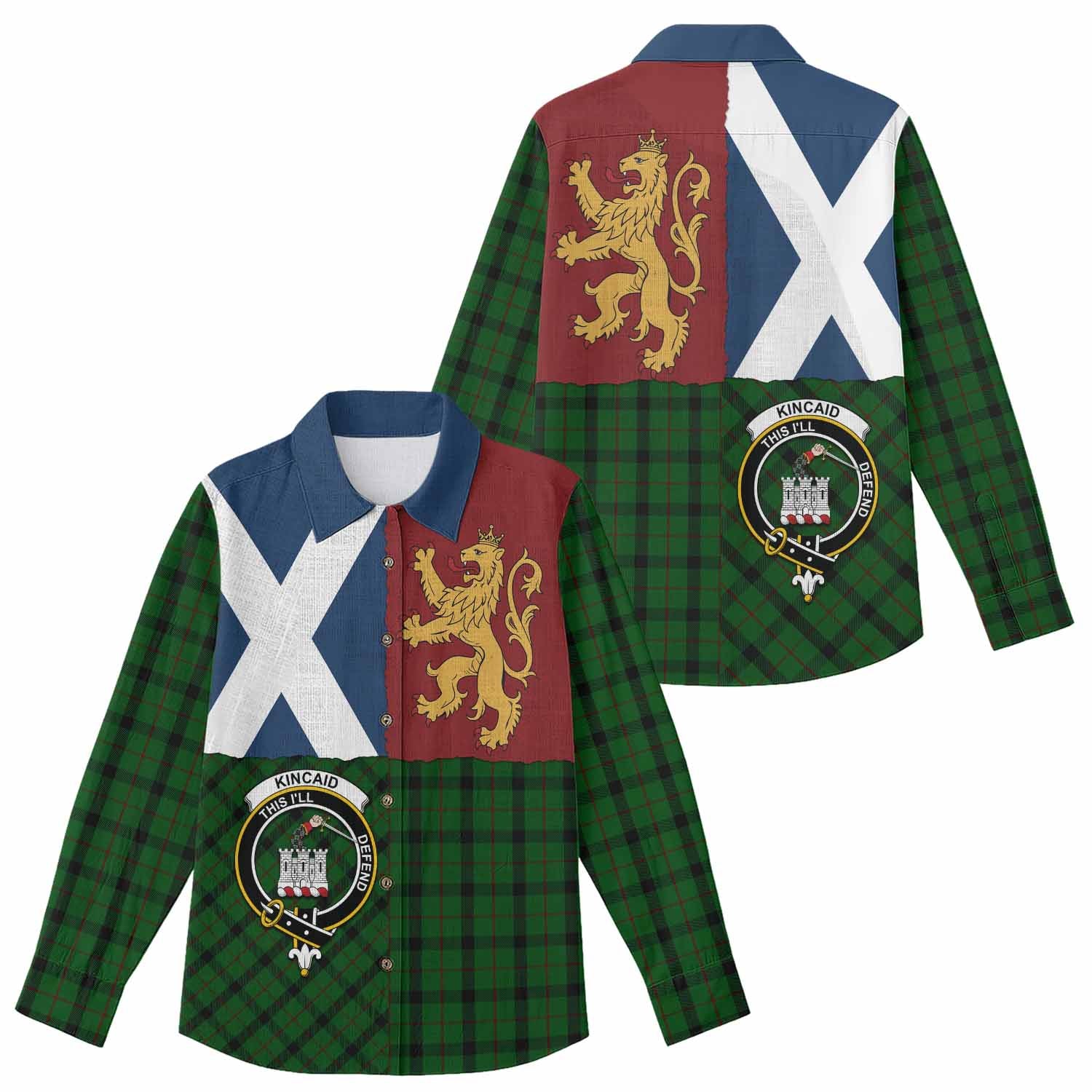 Kincaid Crest Tartan Women Casual Shirt with Lion Rampant Saltire Style
