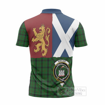 Kincaid Crest Tartan Zipper Polo Shirt with Lion Rampant Saltire Style