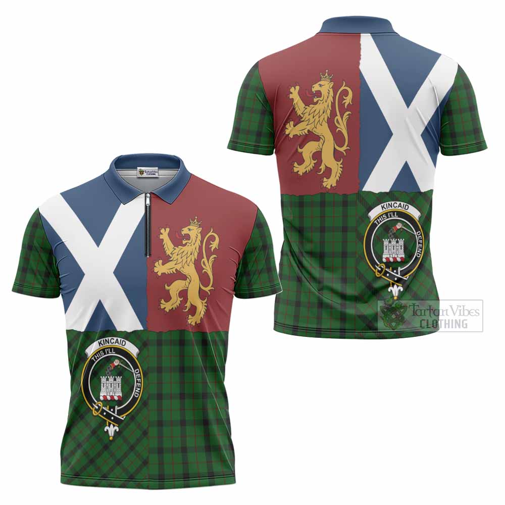 Kincaid Crest Tartan Zipper Polo Shirt with Lion Rampant Saltire Style