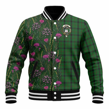 Kincaid Family Crest Tartan Baseball Jacket Scottish Thistle Flower Pattern Half Style