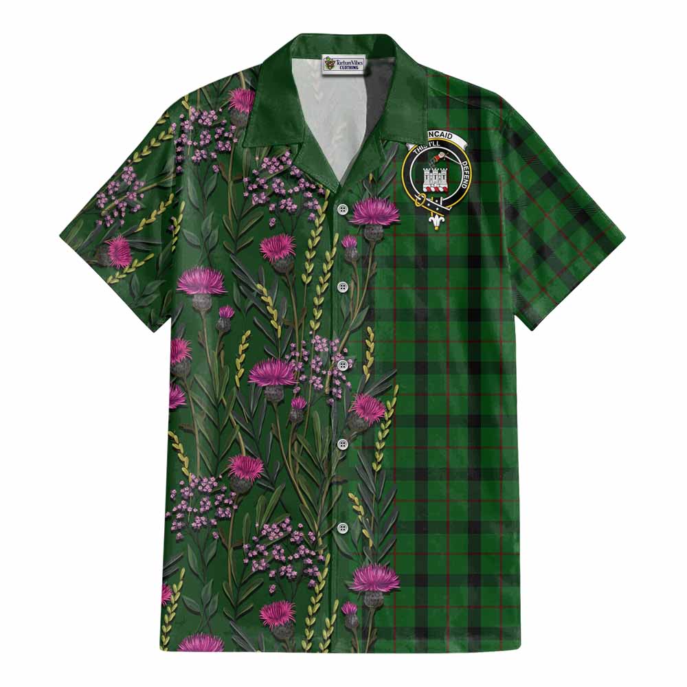Kincaid Family Crest Tartan Cotton Hawaiian Shirt Scottish Thistle Flower Pattern Half Style - Tartan Vibes Clothing