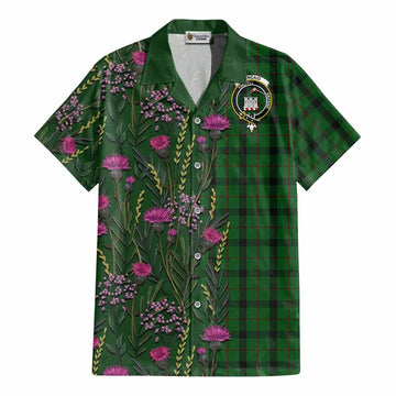 Kincaid Family Crest Tartan Cotton Hawaiian Shirt Scottish Thistle Flower Pattern Half Style - Tartan Vibes Clothing
