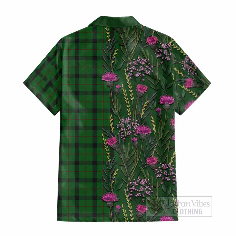 Kincaid Family Crest Tartan Cotton Hawaiian Shirt Scottish Thistle Flower Pattern Half Style - Tartan Vibes Clothing