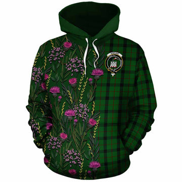 Kincaid Family Crest Tartan Cotton Hoodie Scottish Thistle Flower Pattern Half Style